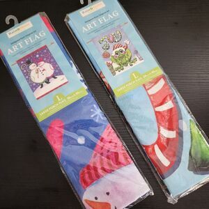 Rain or Shine Large Porch Flags Bundle Of 2 Holiday Winter Theme 28in X 40in